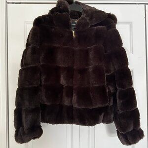 NWT - BCBGMax Azria Rib Sheared Faux Fur Jacket - Chocolate Brown